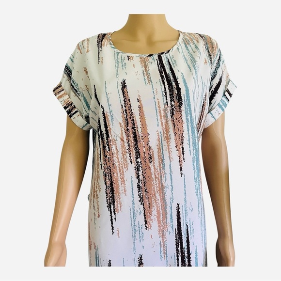 Casual summer flowy A-line dress S multicolor random vertical stripe mini - Picture 3 of 16